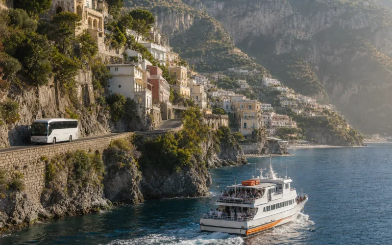 Amalfi Coast ferry and bus transport route