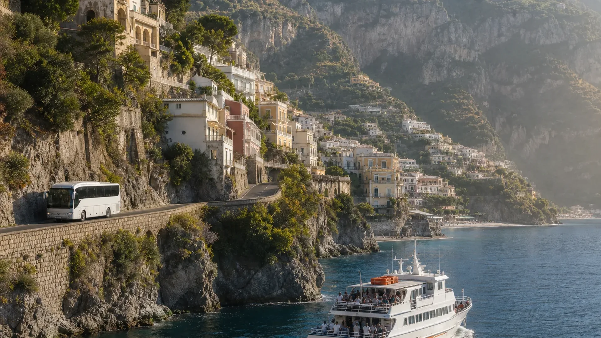 Amalfi Coast ferry and bus transport route