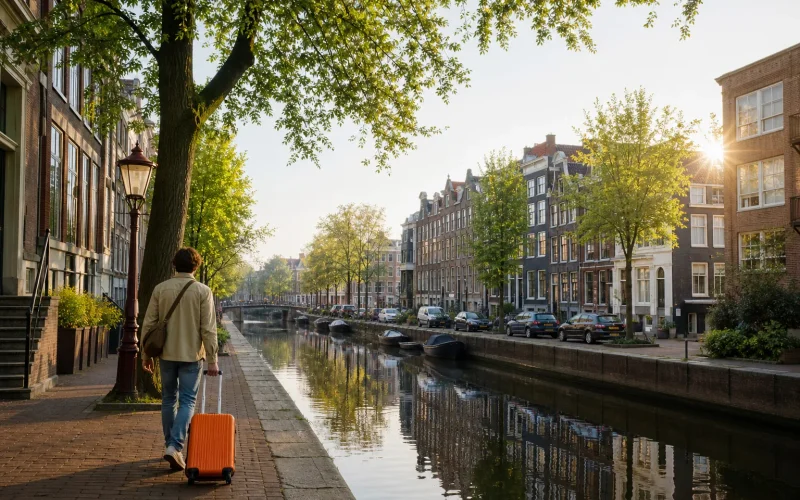 Amsterdam Jordaan canal and arrival base