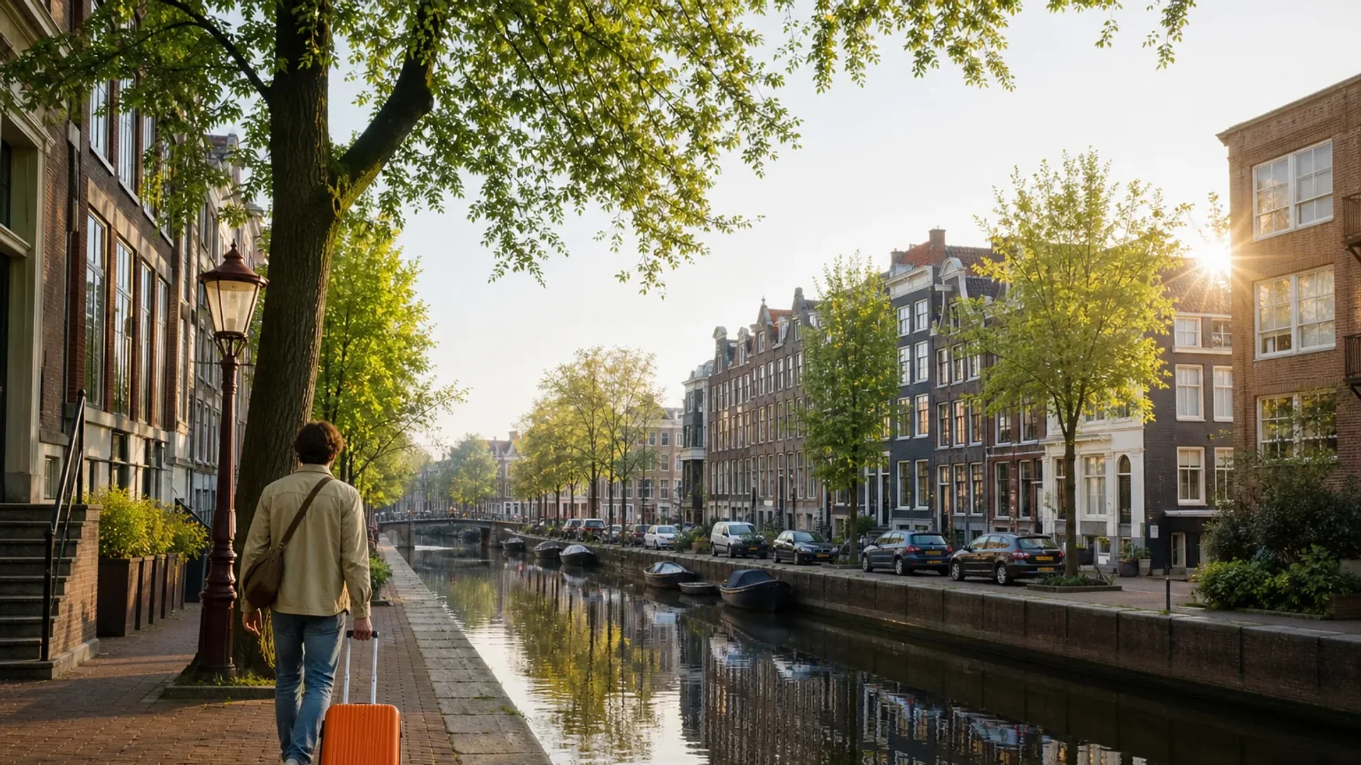 Amsterdam Jordaan canal and arrival base