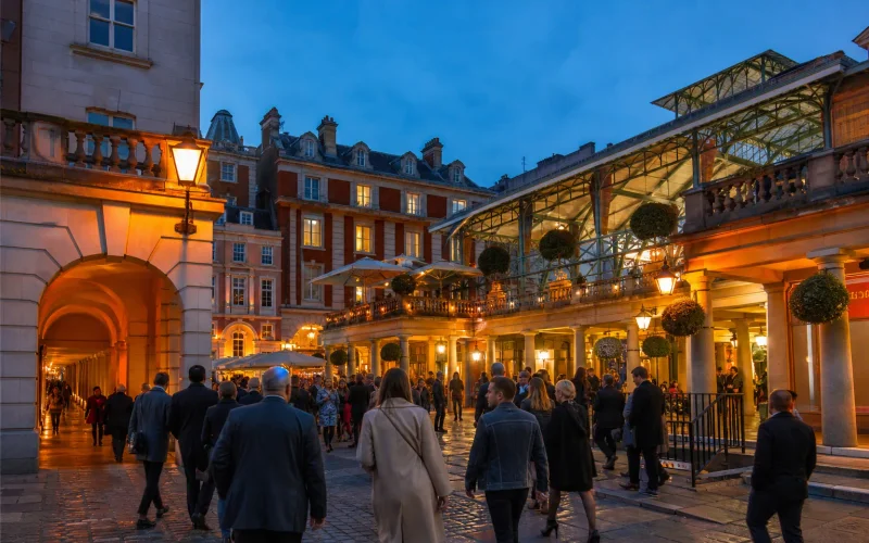 Covent Garden London theater district at night