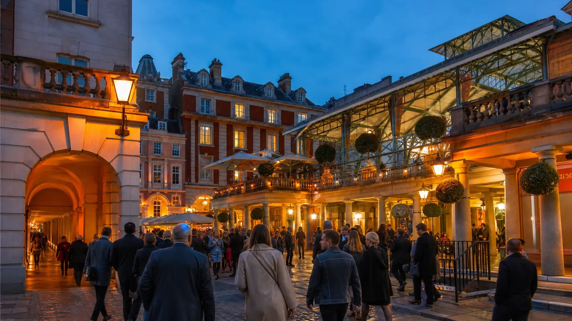 Covent Garden London theater district at night