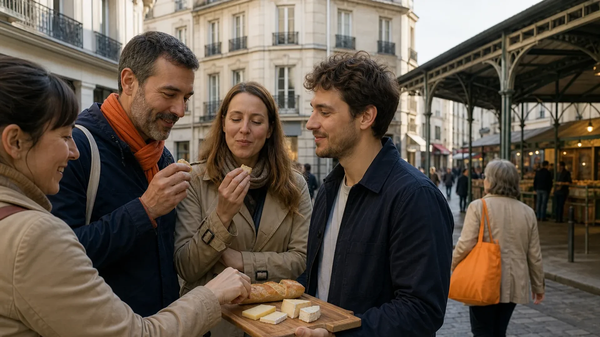 Paris food tour in the Marais near a covered market