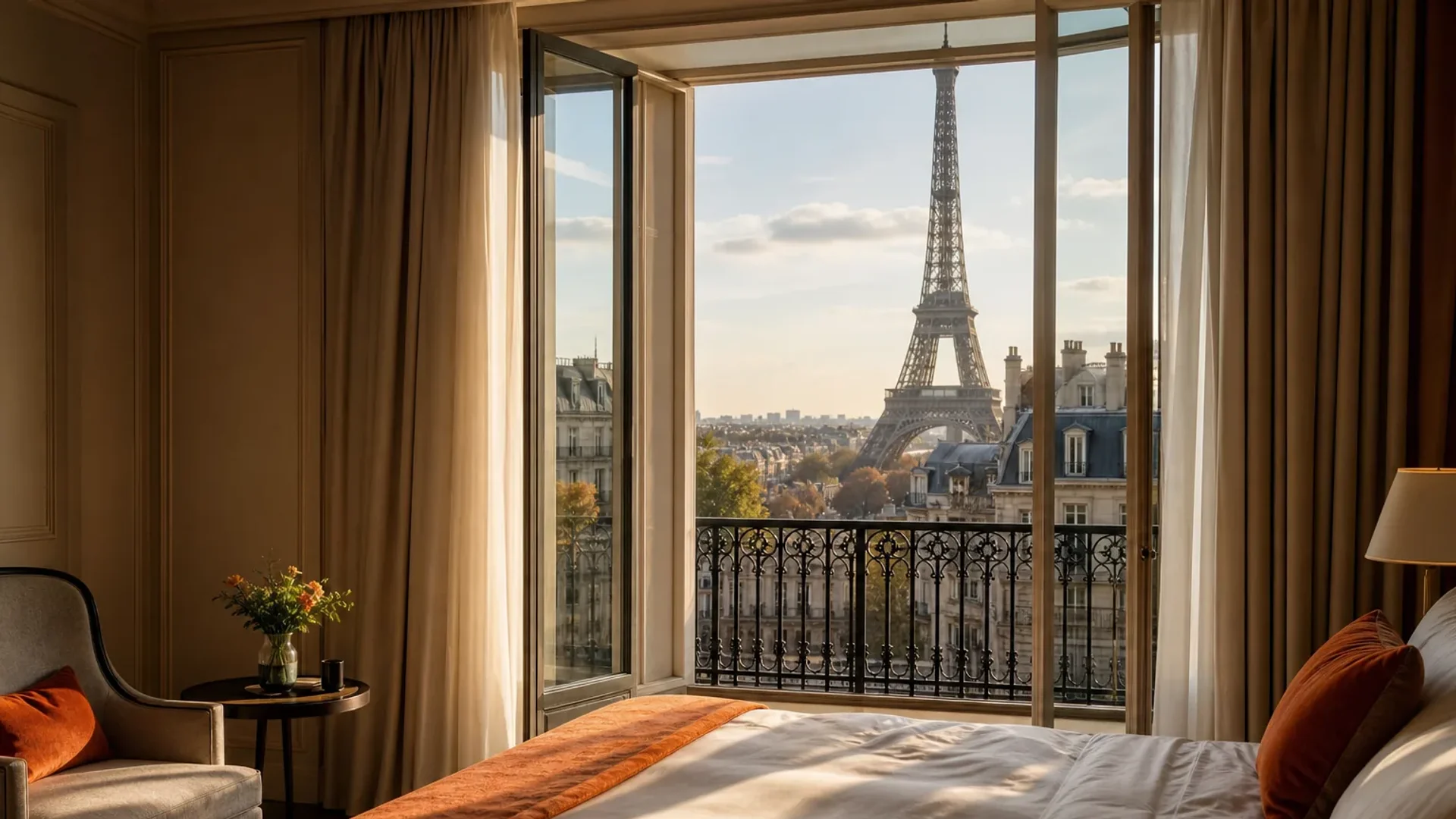 Paris hotel room with Eiffel Tower view