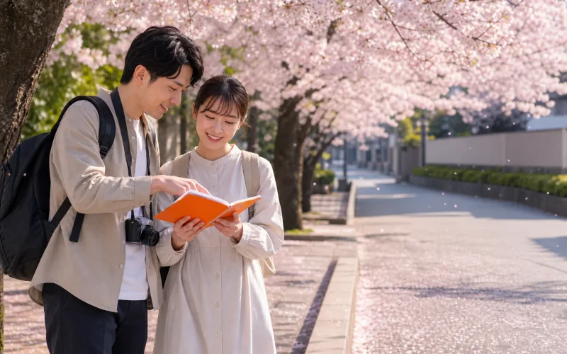 Travelers planning a Japan cherry blossom trip in Tokyo