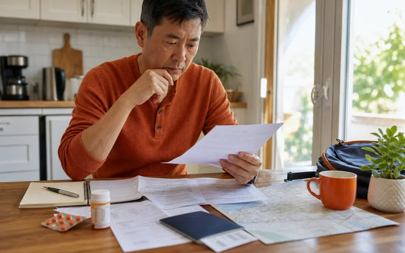 Traveler comparing travel insurance for pre existing conditions