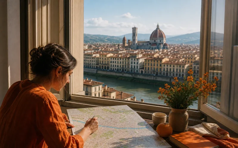 Florence itinerary planning map with Duomo and Arno