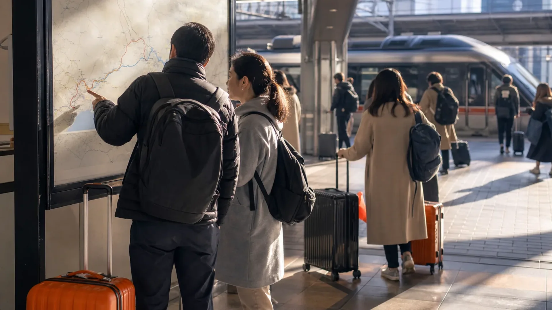 Hakone day trip from Tokyo train route planning at Shinjuku Station.