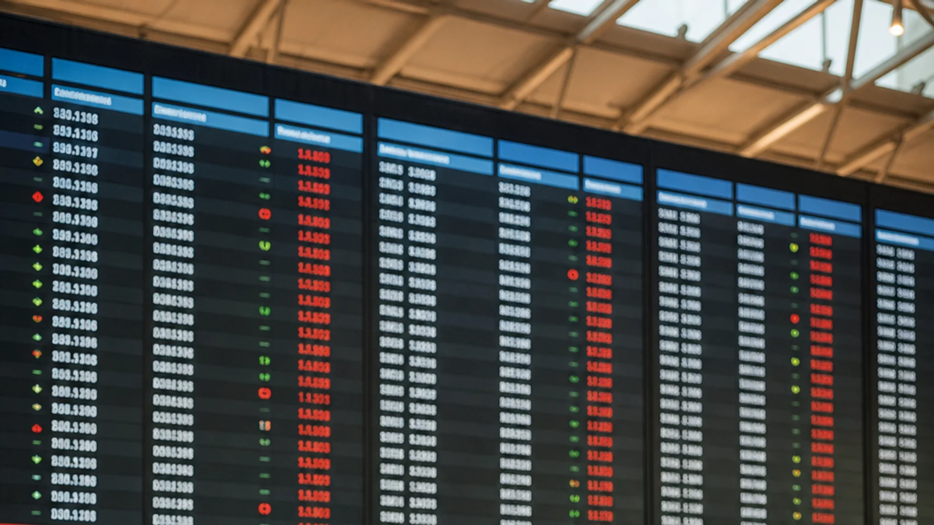 airline prices fluctuating on departure board at international airport.
