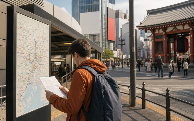 Traveler planning a Tokyo itinerary by neighborhood