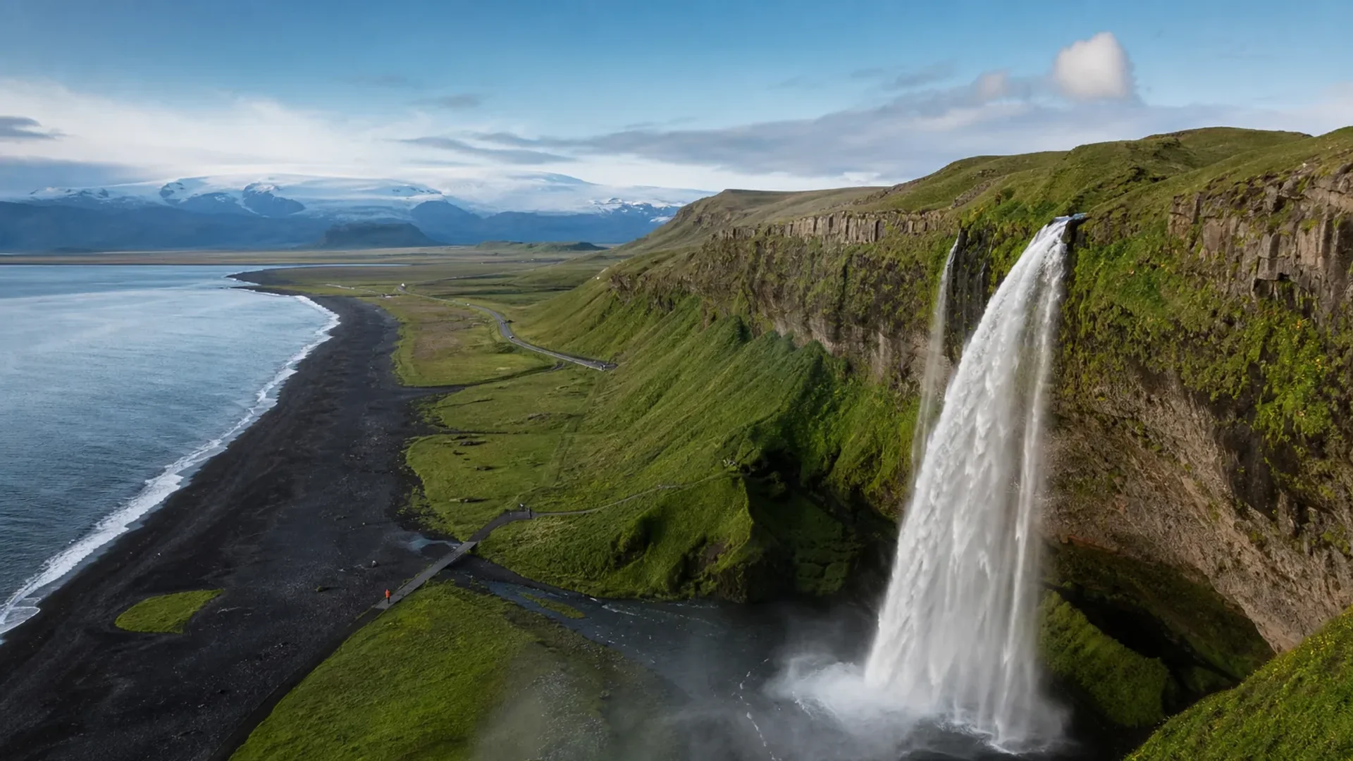 Iceland South Coast waterfall and black sand beach on a Ring Road road trip