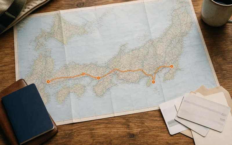 Japan two week itinerary route map from Tokyo to Hiroshima