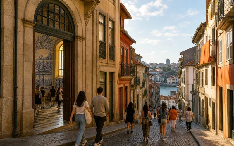 Porto historic center itinerary with São Bento tiles and Ribeira streets.