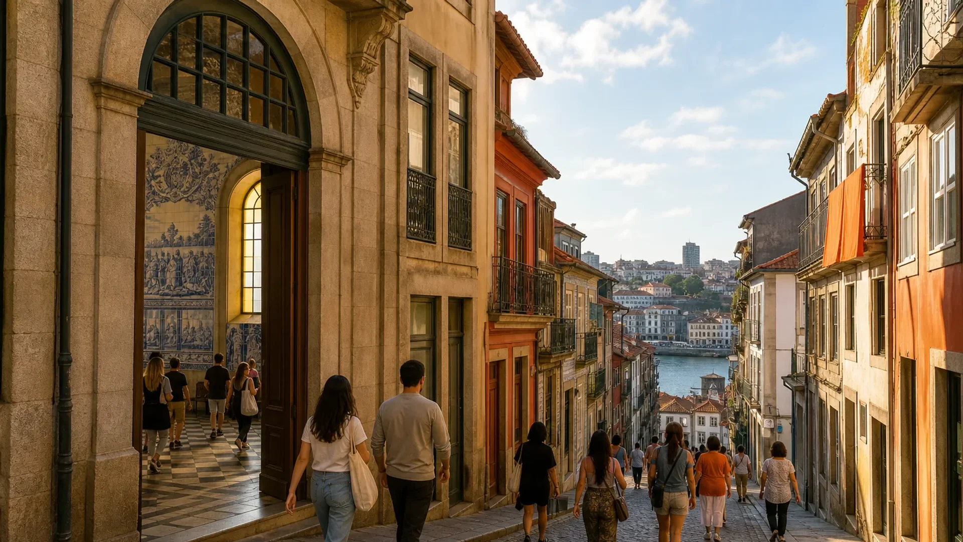 Porto historic center itinerary with São Bento tiles and Ribeira streets.
