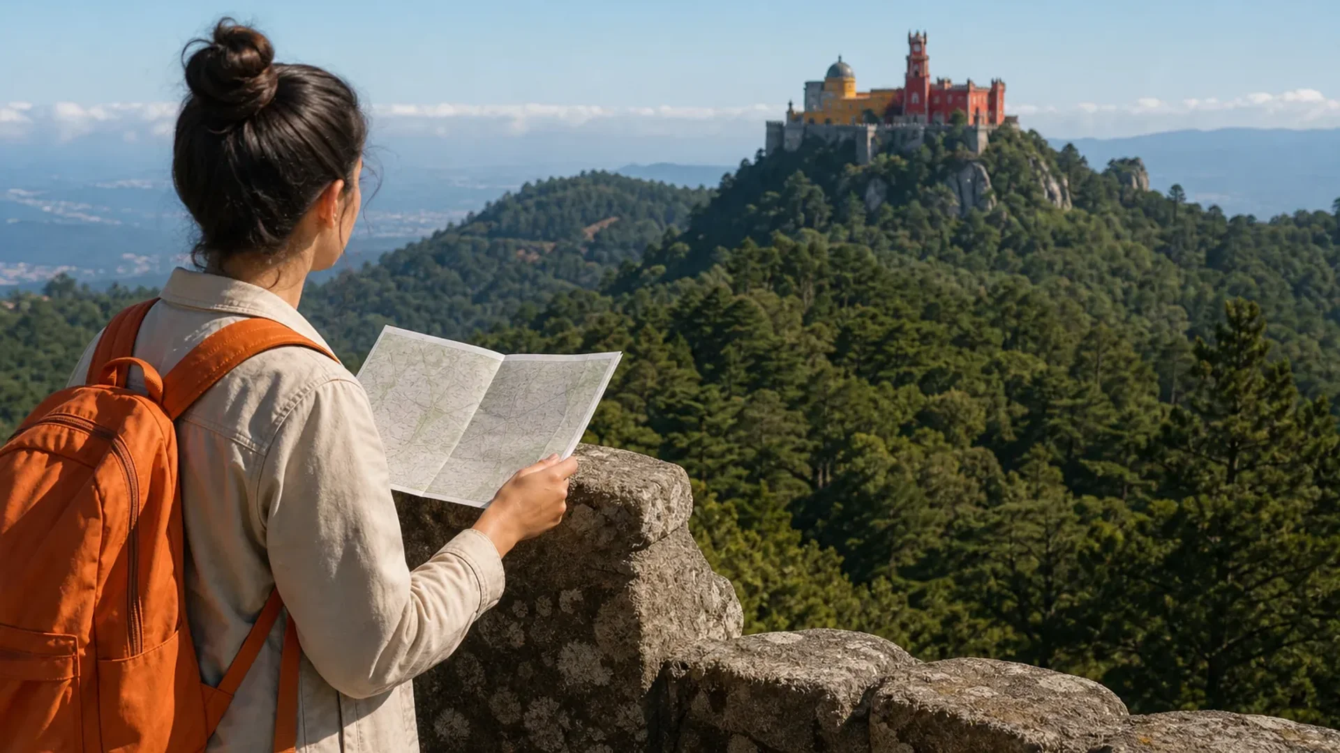 Sintra day trip planning with Pena Palace and forested hills.