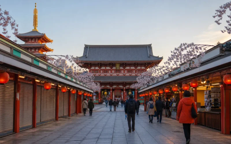 Early morning Senso-ji Temple and Nakamise-dori in Asakusa, Tokyo