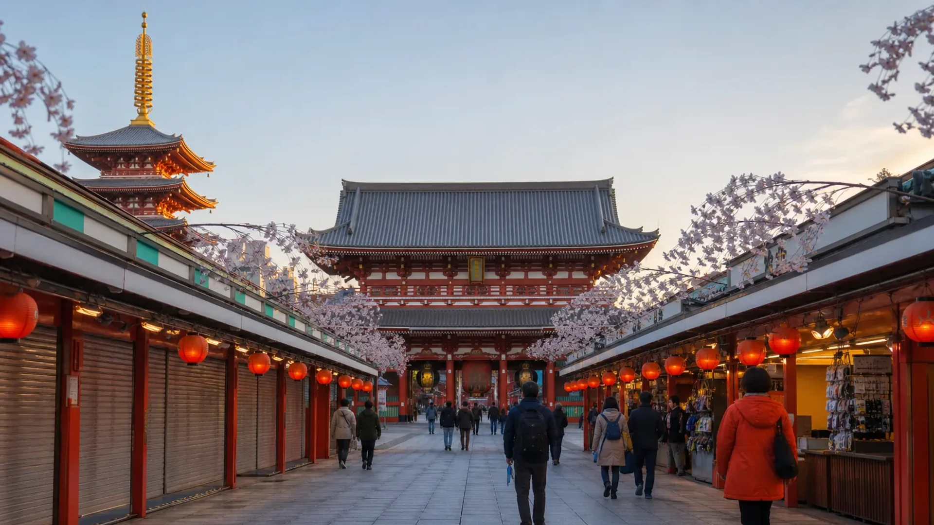 Early morning Senso-ji Temple and Nakamise-dori in Asakusa, Tokyo