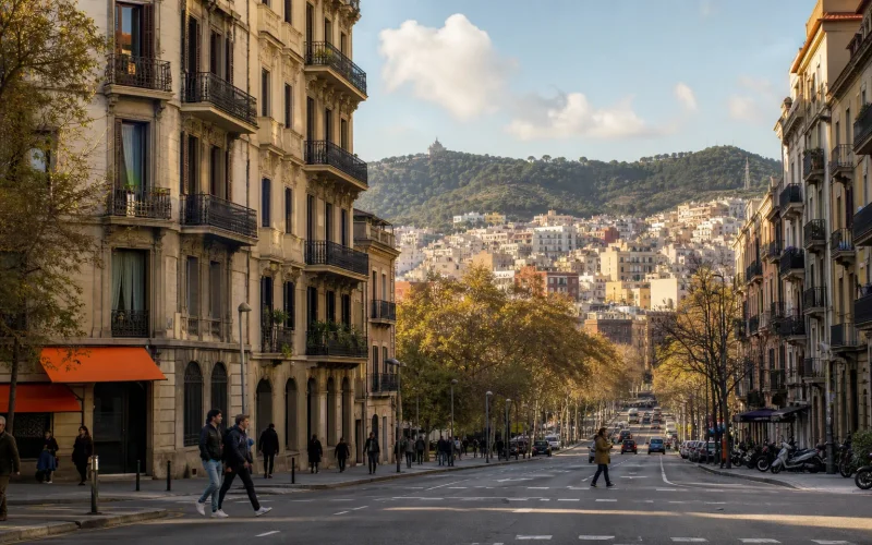 Barcelona neighborhood comparison showing Eixample and Gràcia streets.